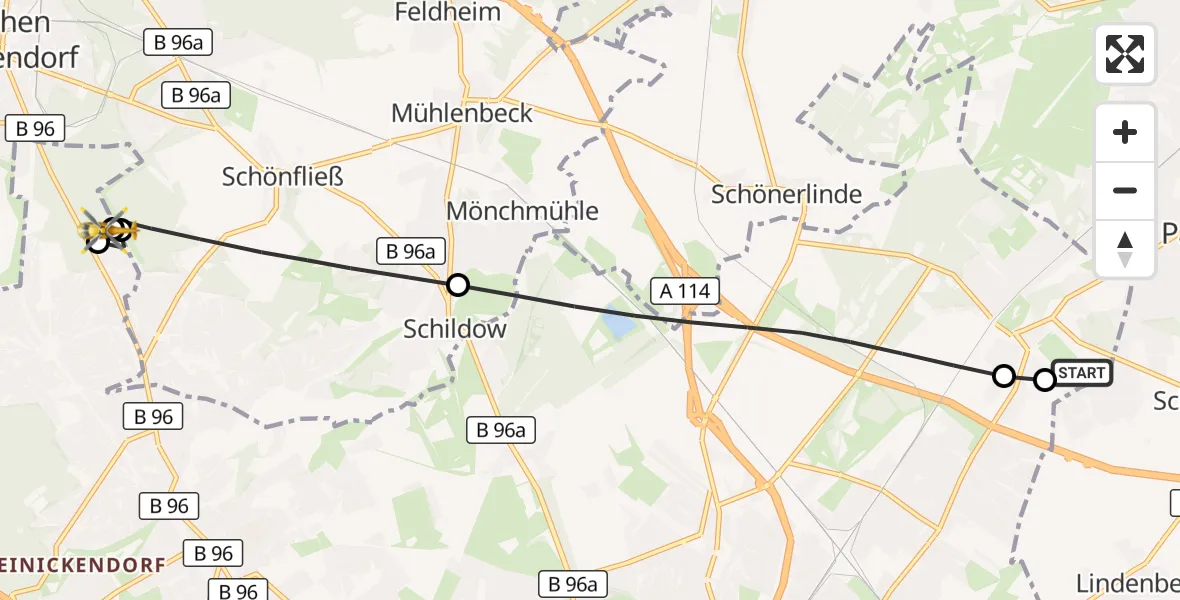 Flugroute Rettungshubschrauber Helios Clinic Berlin-Buch - Berlin, 12 September 2026, 12:55