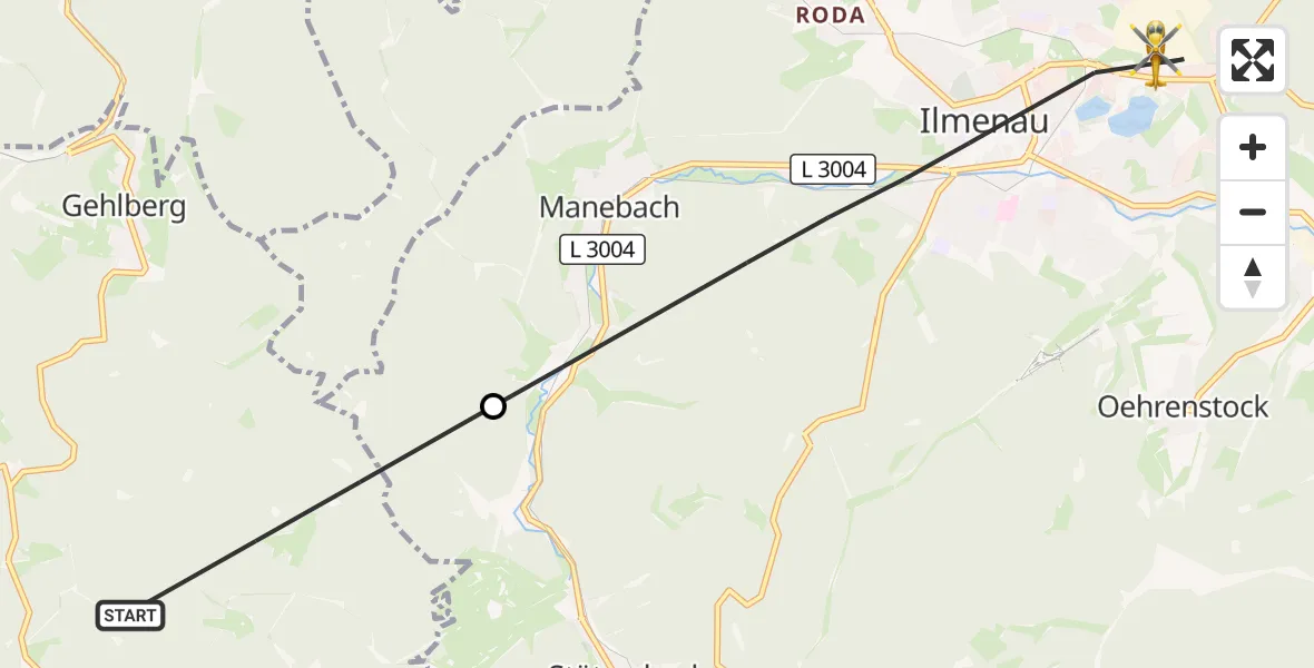 Flugroute Rettungshubschrauber Suhl - Ilmenau, 12 September 2026, 13:03