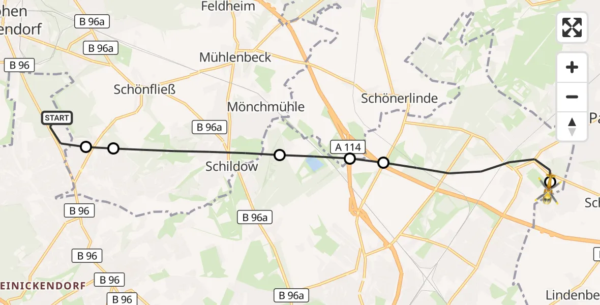 Flugroute Rettungshubschrauber Berlin - Helios Clinic Berlin-Buch, 12 September 2026, 13:10