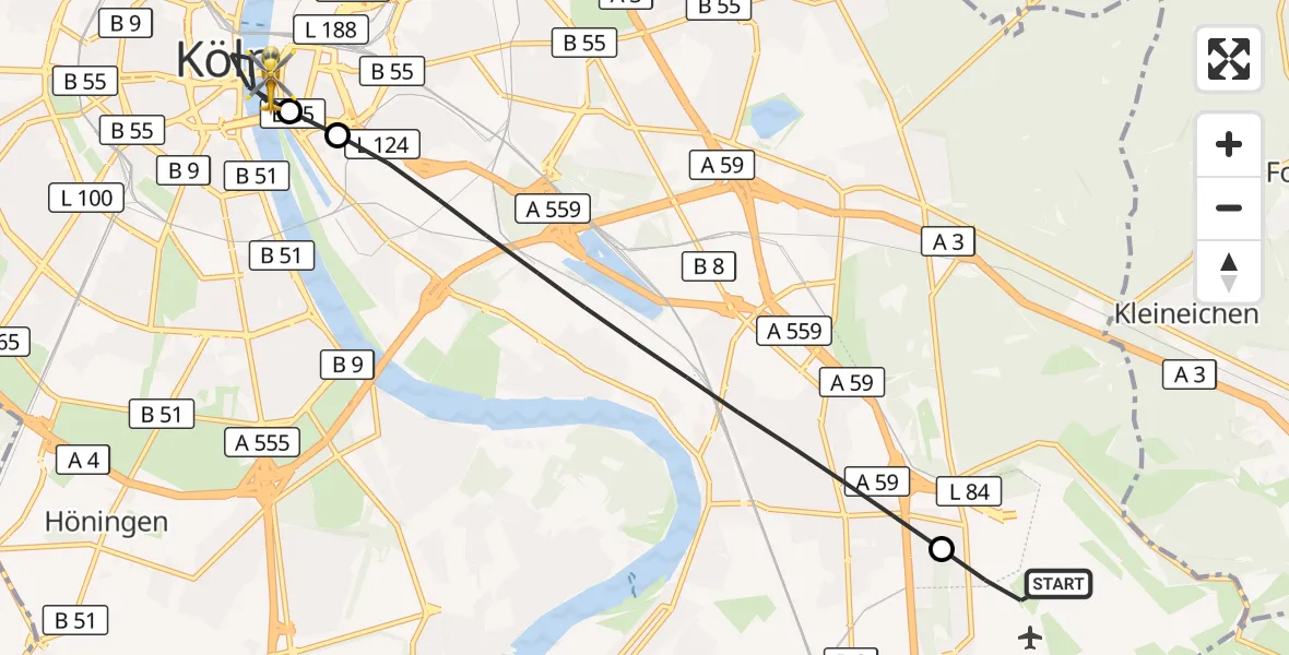 Flugroute Ambulanzhubschrauber Köln Bonn Flughafen - Köln, 12 September 2026, 13:10