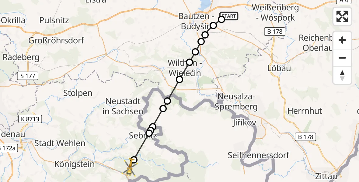 Flugroute Rettungshubschrauber Bautzen Flugplatz - Bad Schandau, 12 September 2026, 13:20