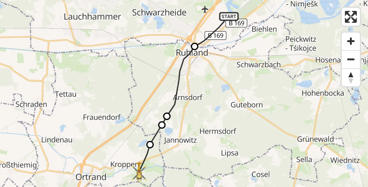 Flugroute Rettungshubschrauber Schwarzheide - Kroppen, 12 September 2026, 13:21