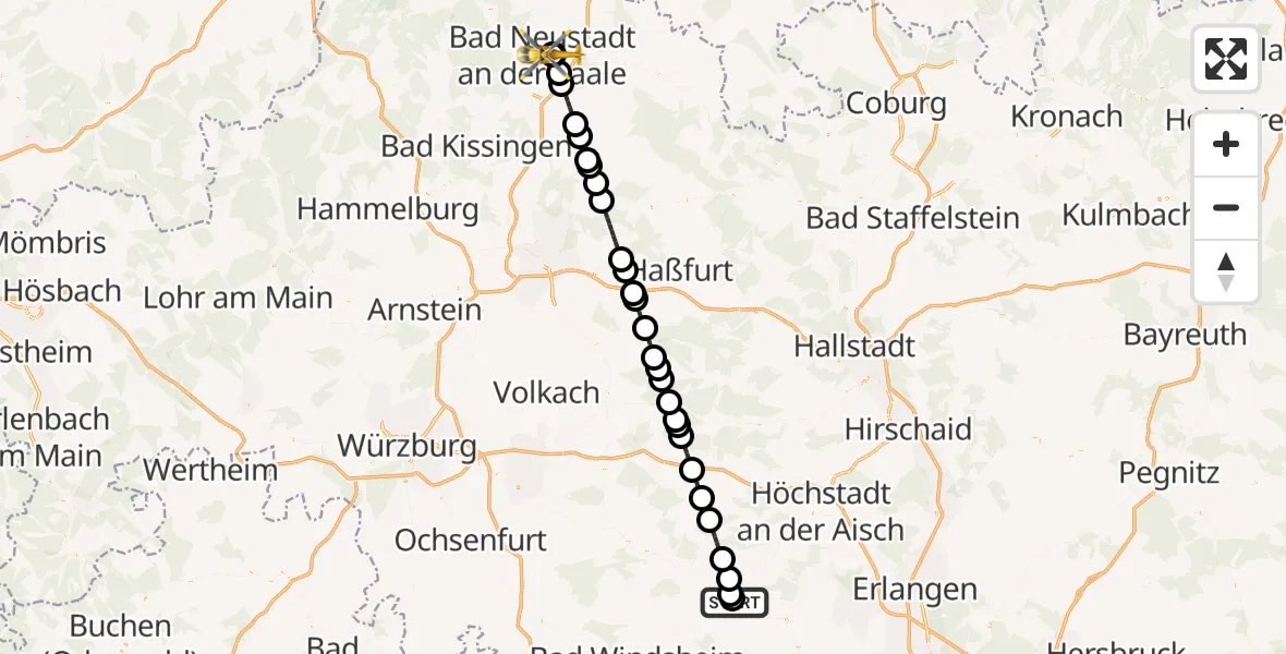 Flugroute Rettungshubschrauber Neustadt Hospital - Bad Neustadt an der Saale Hospital, 12 September 2026, 13:24