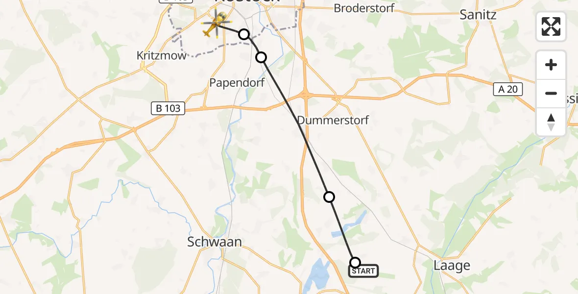Flugroute Rettungshubschrauber Flughafen Rostock-Laage - Rostock, 12 September 2026, 13:26