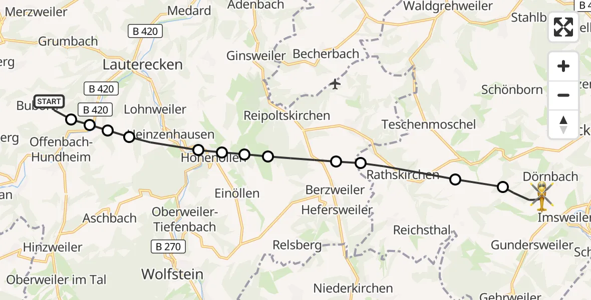 Flugroute Rettungshubschrauber Buborn - Rockenhausen, 12 September 2026, 13:29