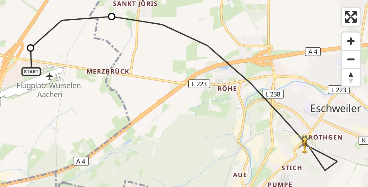 Flugroute Rettungshubschrauber Aachen-Merzbrück Flughafen - Eschweiler, 12 September 2026, 13:33