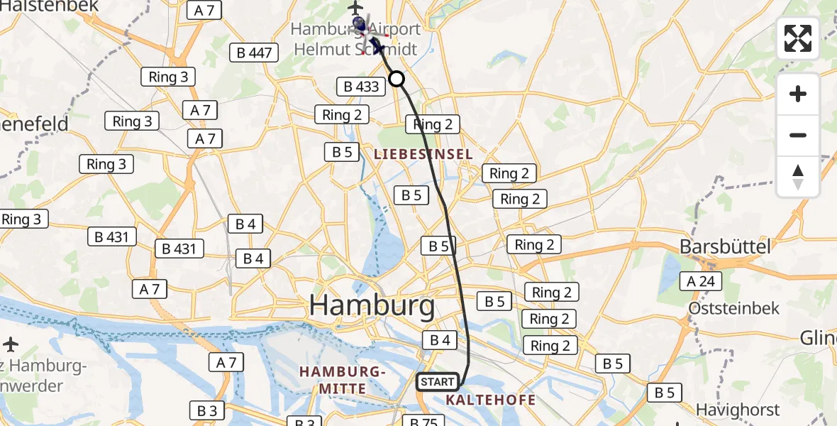 Flugroute Polizeihubschrauber Hamburg - Hamburg Helmut Schmidt Flughafen, 12 September 2026, 13:52