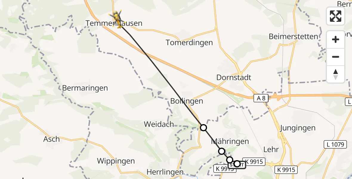 Flugroute Rettungshubschrauber Ulm Military Hospital Emergency - Dornstadt, 12 September 2026, 13:53