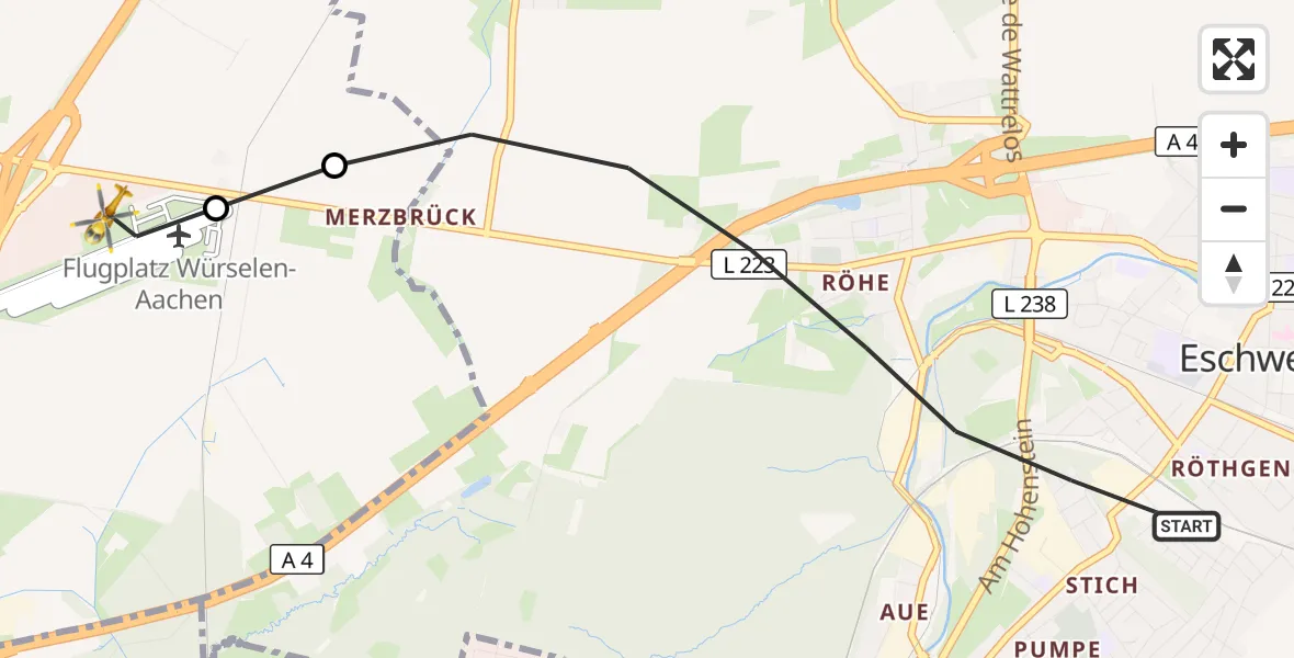 Flugroute Rettungshubschrauber Eschweiler - Aachen-Merzbrück Flughafen, 12 September 2026, 14:13