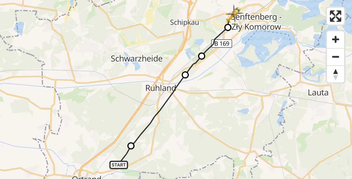 Flugroute Rettungshubschrauber Kroppen - Senftenberg, 12 September 2026, 14:16