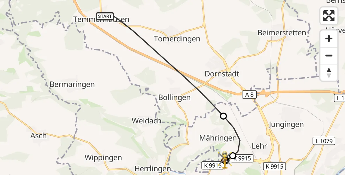 Flugroute Rettungshubschrauber Dornstadt - ADAC Air Rescue Station Ulm (Christoph 22), 12 September 2026, 14:18