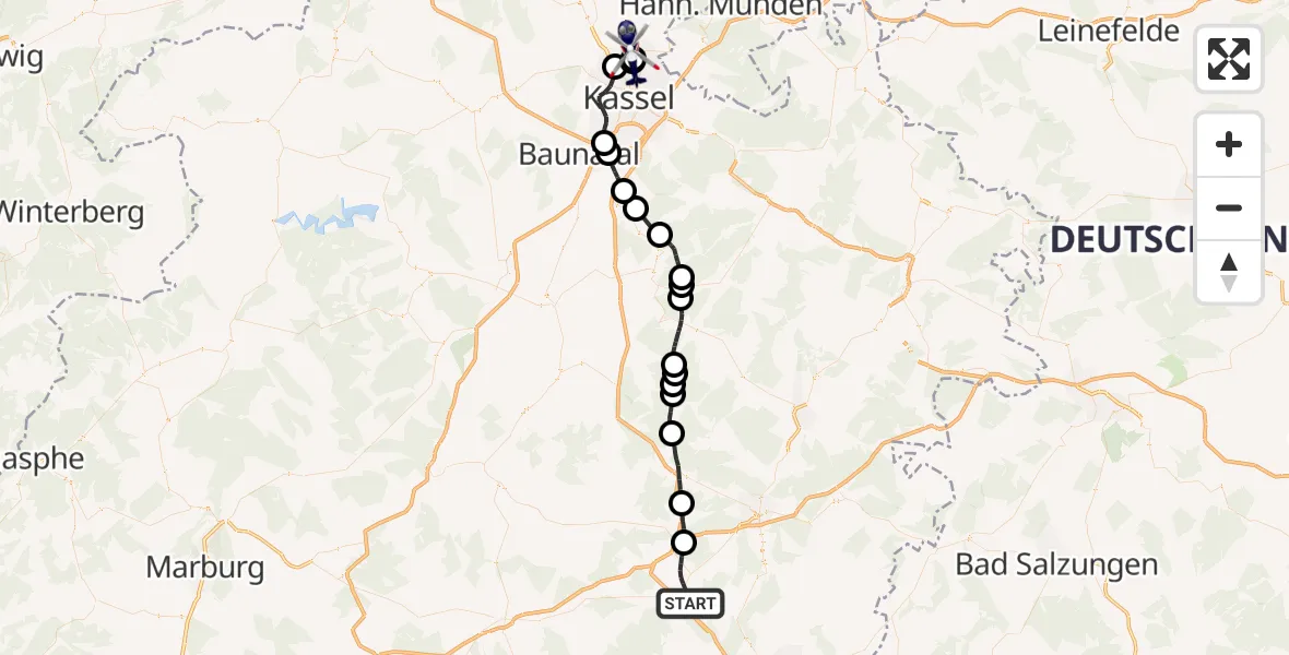 Flugroute Polizeihubschrauber Niederaula - Fuldatal Bundespolizei Hubschrauberlandeplatz, 12 September 2026, 14:39