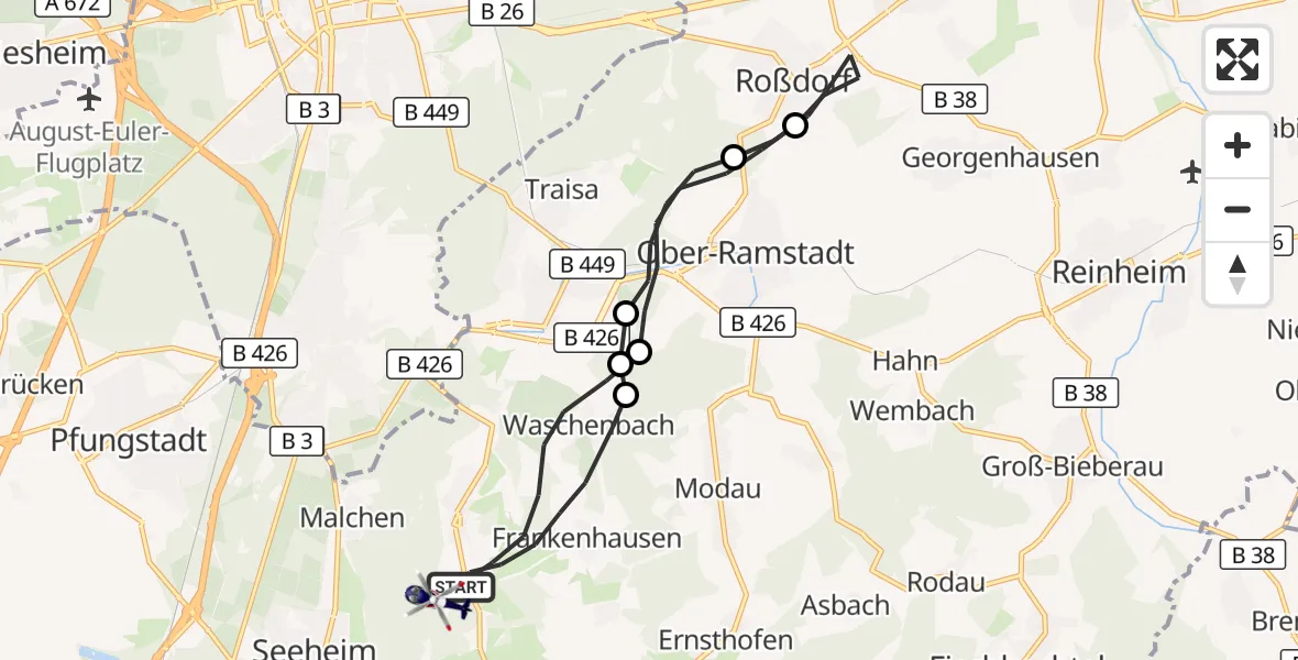 Flugroute Polizeihubschrauber Mühltal - Mühltal, 12 September 2026, 14:42