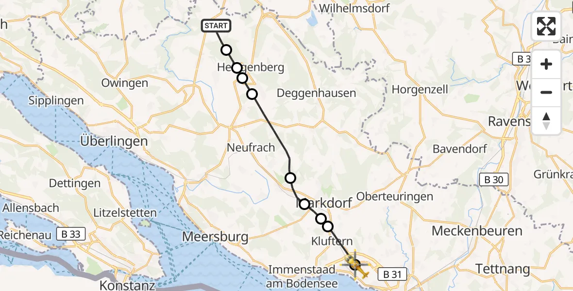 Flugroute Rettungshubschrauber Heiligenberg - Friedrichshafen Hospital, 12 September 2026, 14:51