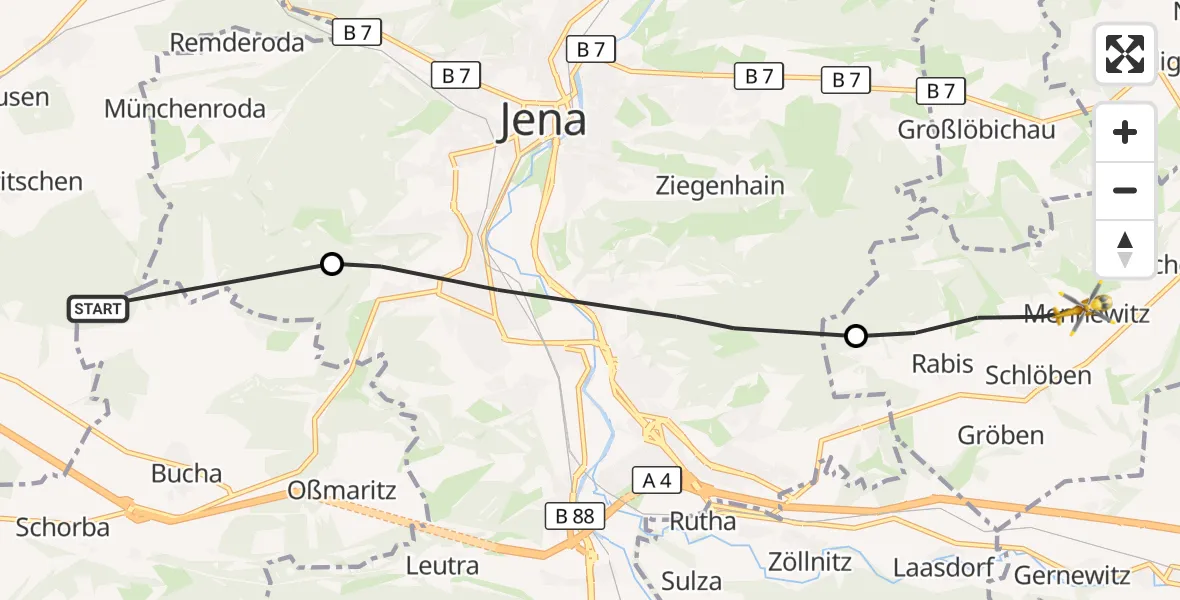 Flugroute Rettungshubschrauber Döbritschen - Schlöben, 12 September 2026, 14:59