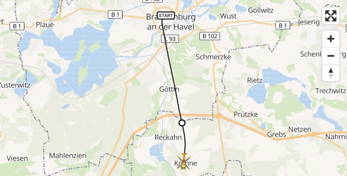 Flugroute Rettungshubschrauber Brandenburg an der Havel - Kloster Lehnin, 12 September 2026, 15:13