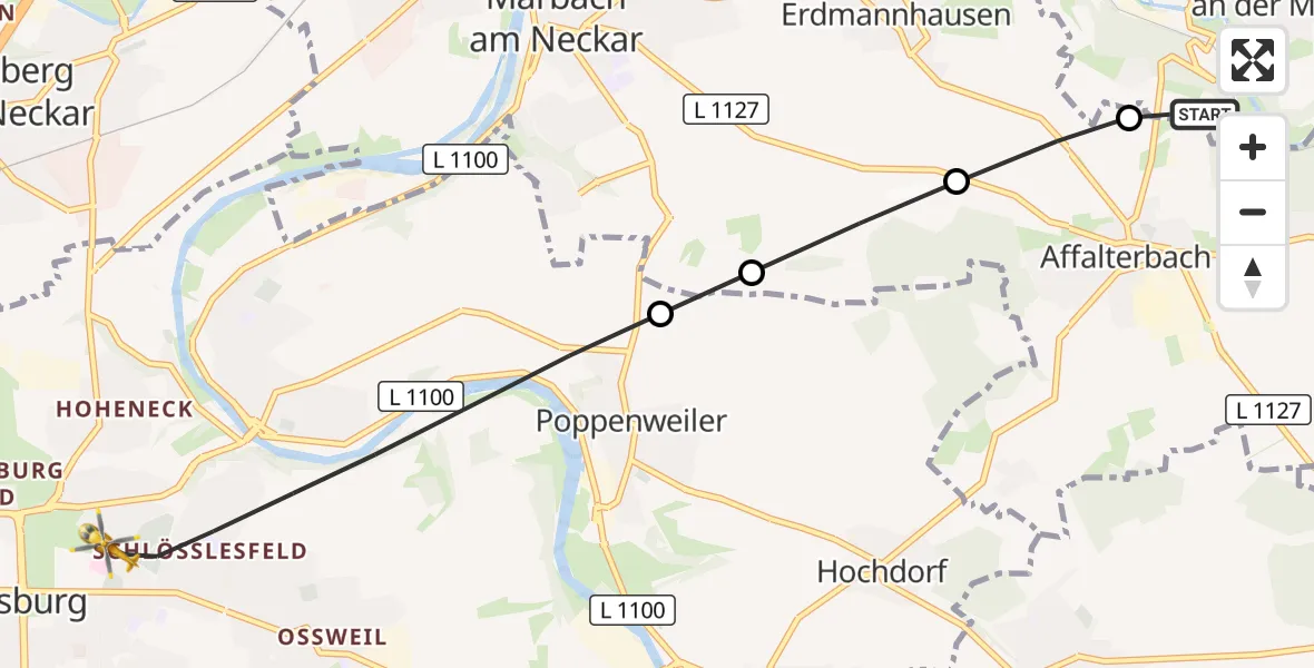 Flugroute Rettungshubschrauber Kirchberg an der Murr - Ludwigsburg, 12 September 2026, 15:17