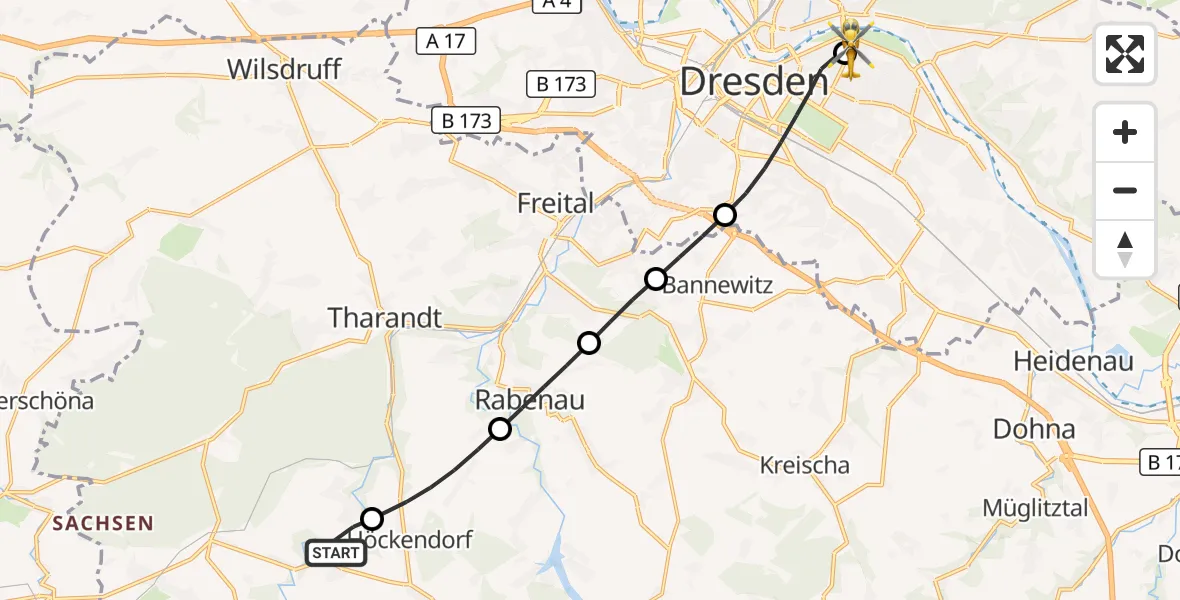 Flugroute Rettungshubschrauber Dorfhain - Dresden University Hospital, 12 September 2026, 15:19