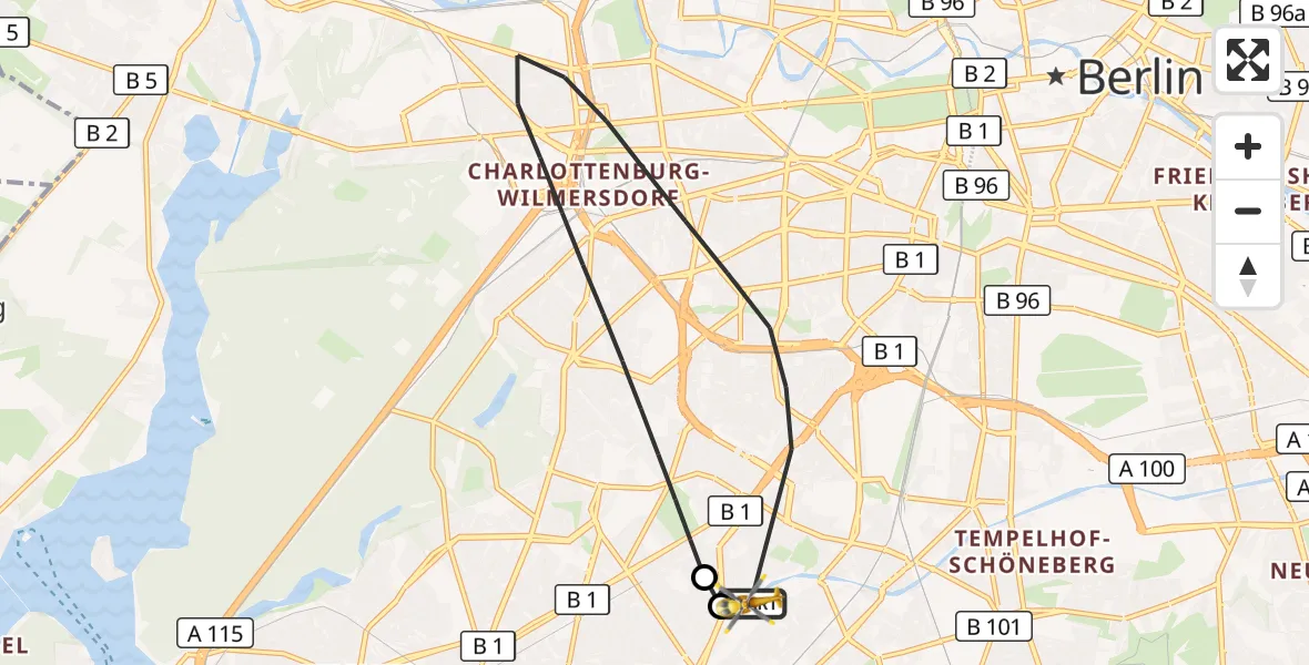 Flugroute Rettungshubschrauber Charité Clinic Benjamin Franklin Campus - Charité Clinic Benjamin Franklin Campus, 12 September 2026, 15:35