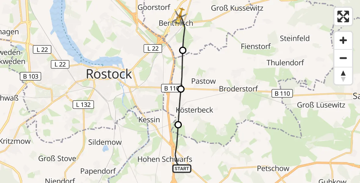 Flugroute Ambulanzhubschrauber Dummerstorf - Bentwisch, 12 September 2026, 15:37