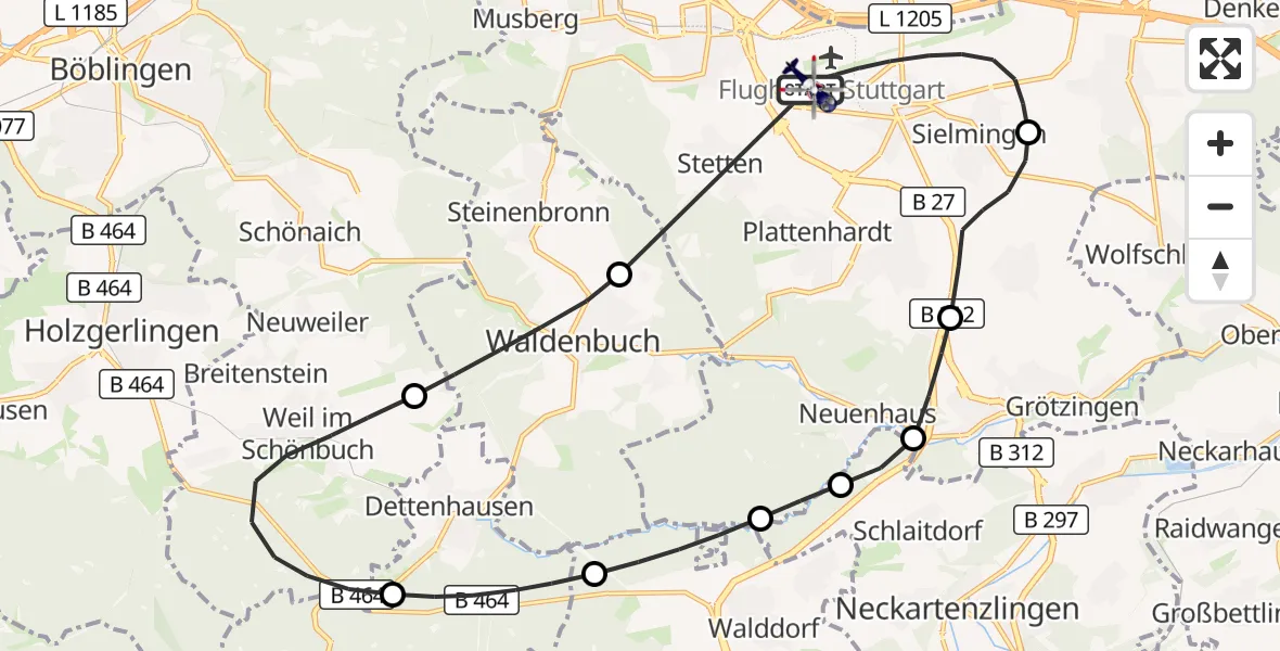 Flugroute Polizeihubschrauber Flughafen Stuttgart - Flughafen Stuttgart, 12 September 2026, 15:39