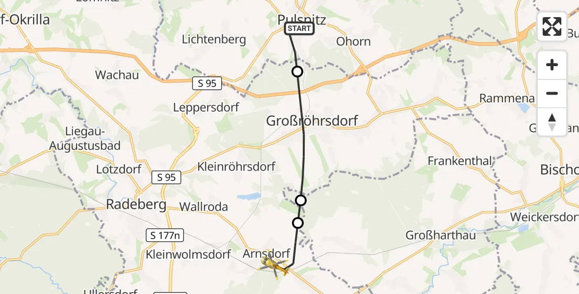 Flugroute Rettungshubschrauber Pulsnitz - Arnsdorf, 12 September 2026, 15:56
