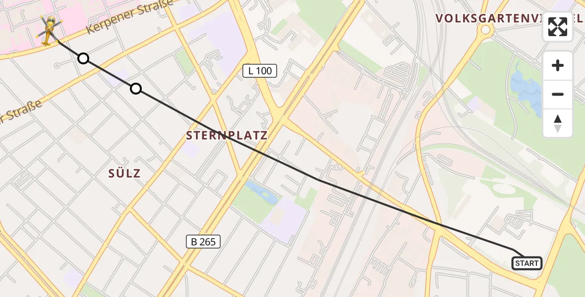 Flugroute Rettungshubschrauber Köln - Köln University Hospital, 12 September 2026, 15:57