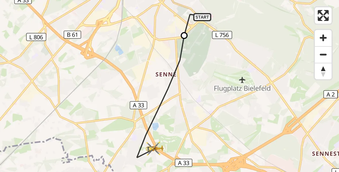 Flugroute Rettungshubschrauber Luftrettungszentrum Bielefeld - Bielefeld, 12 September 2026, 15:58
