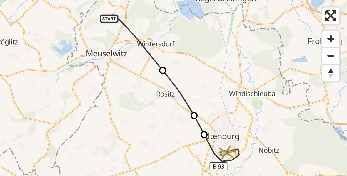 Flugroute Rettungshubschrauber Meuselwitz - Altenburg, 12 September 2026, 16:13