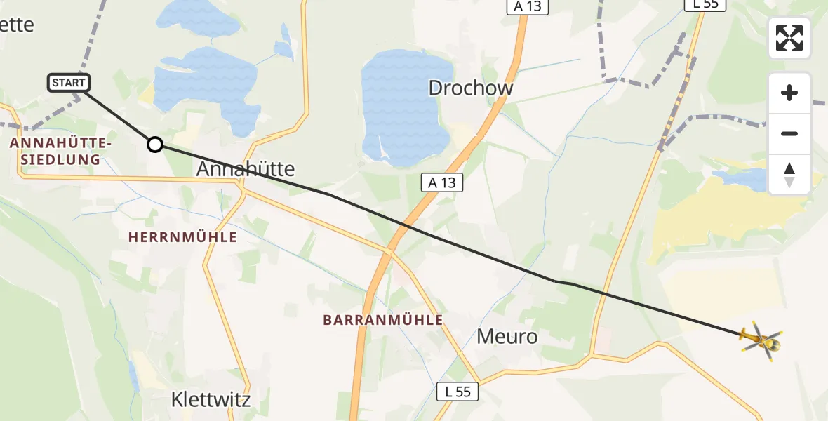 Flugroute Rettungshubschrauber Sallgast - Schipkau, 12 September 2026, 16:15