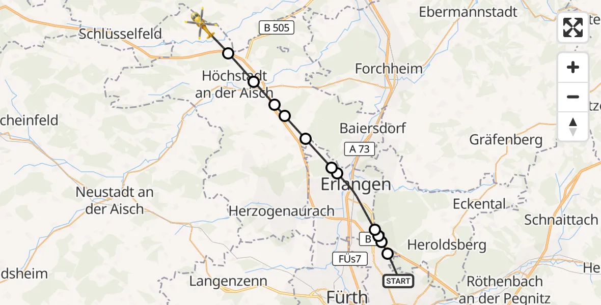Flugroute Rettungshubschrauber Flughafen Nuremberg - Mühlhausen, 12 September 2026, 16:18