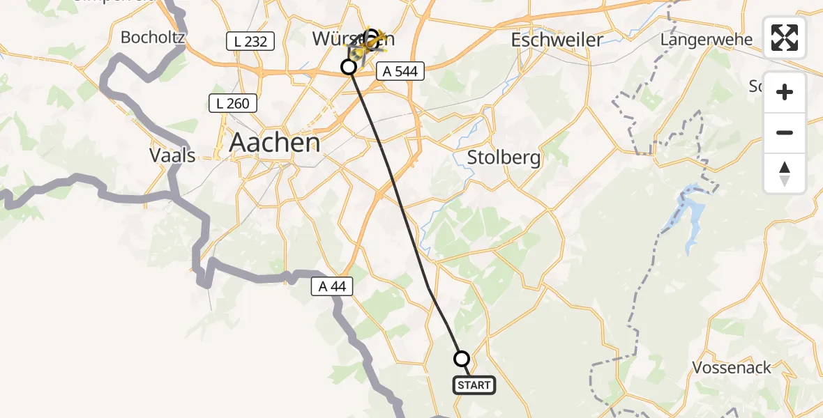 Flugroute Rettungshubschrauber Roetgen - Rhein-Maas Hospital, 12 September 2026, 16:19