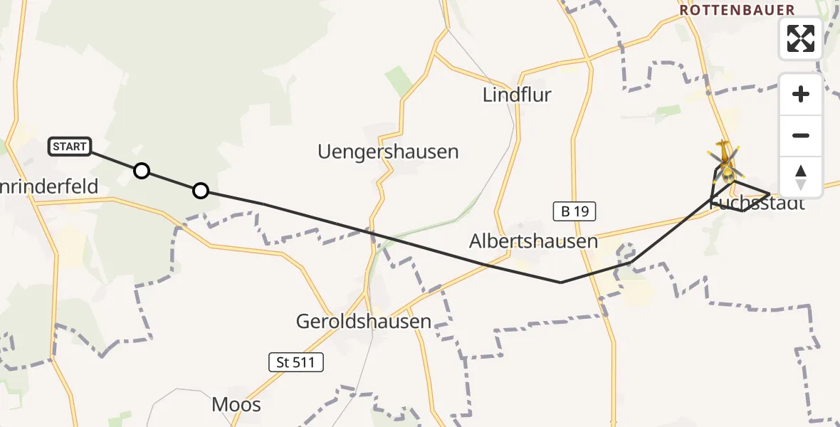 Flugroute Rettungshubschrauber Kleinrinderfeld - Reichenberg, 12 September 2026, 16:28