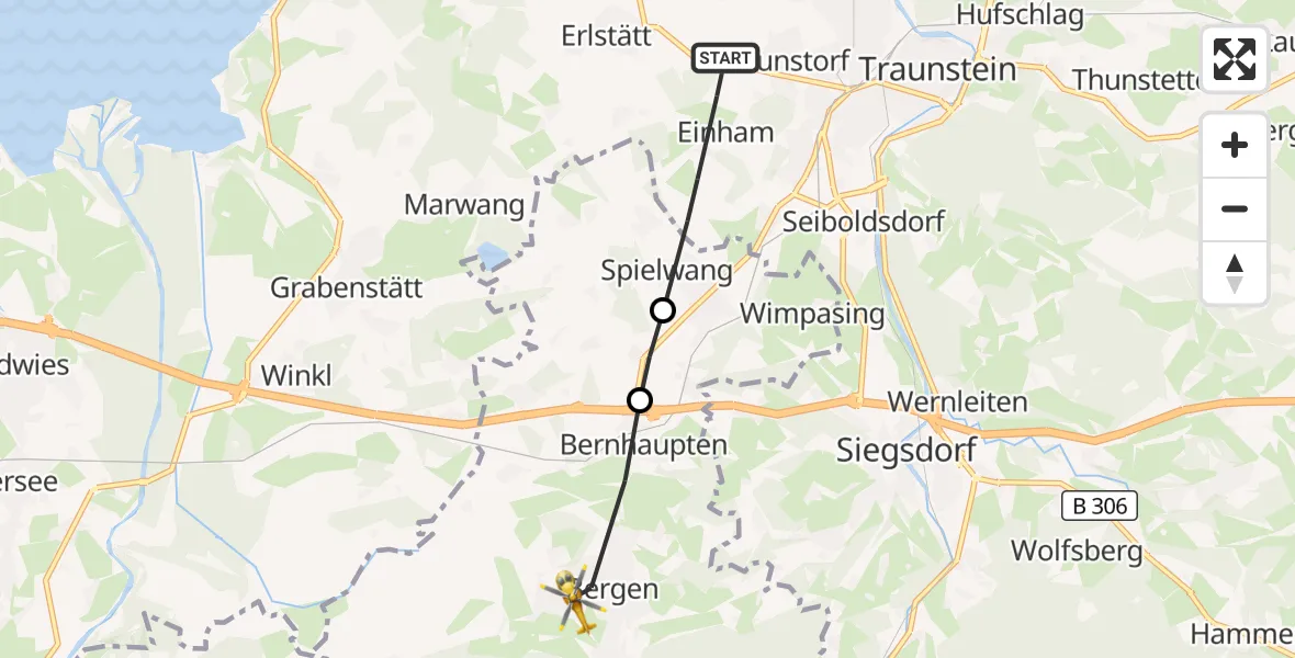 Flugroute Rettungshubschrauber Traunstein - Bergen, 12 September 2026, 16:28
