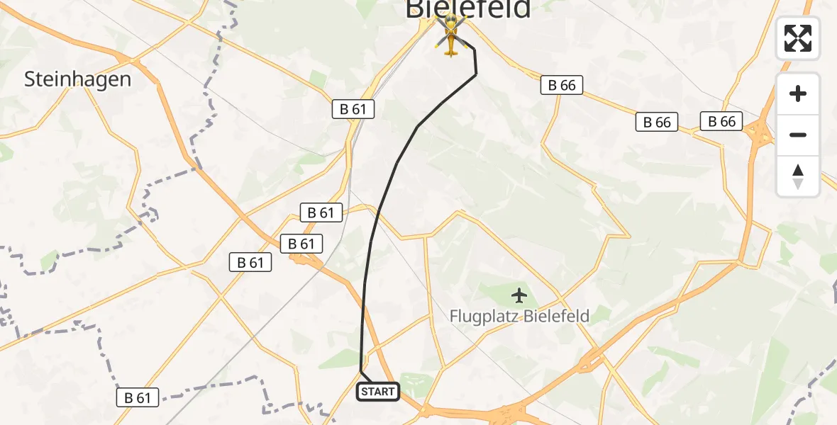 Flugroute Rettungshubschrauber Bielefeld - Bielefeld, 12 September 2026, 16:32
