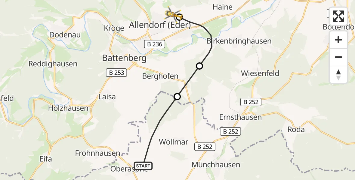 Flugroute Rettungshubschrauber Münchhausen - Allendorf-Eder Flugplatz, 12 September 2026, 16:36