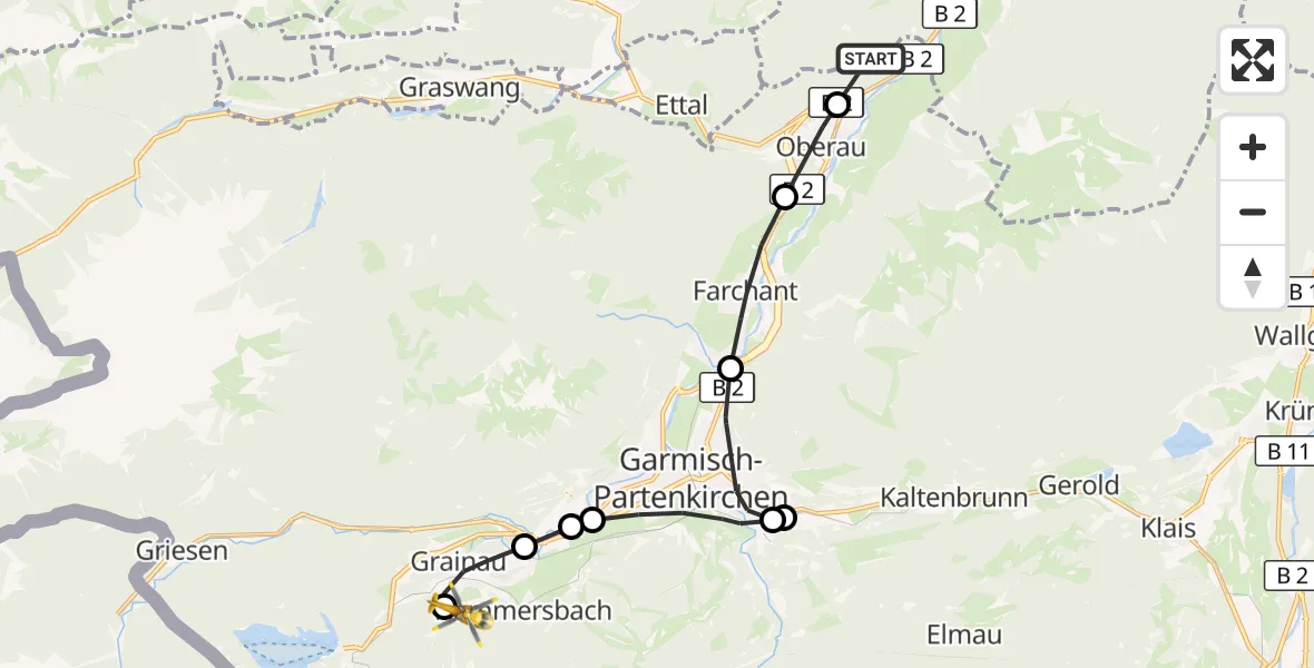 Flugroute Rettungshubschrauber Eschenlohe - Brandweg Hubschrauberlandeplatz, 12 September 2026, 16:40