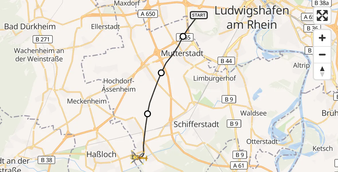 Flugroute Rettungshubschrauber Ludwigshafen am Rhein - Böhl-Iggelheim, 12 September 2026, 16:42