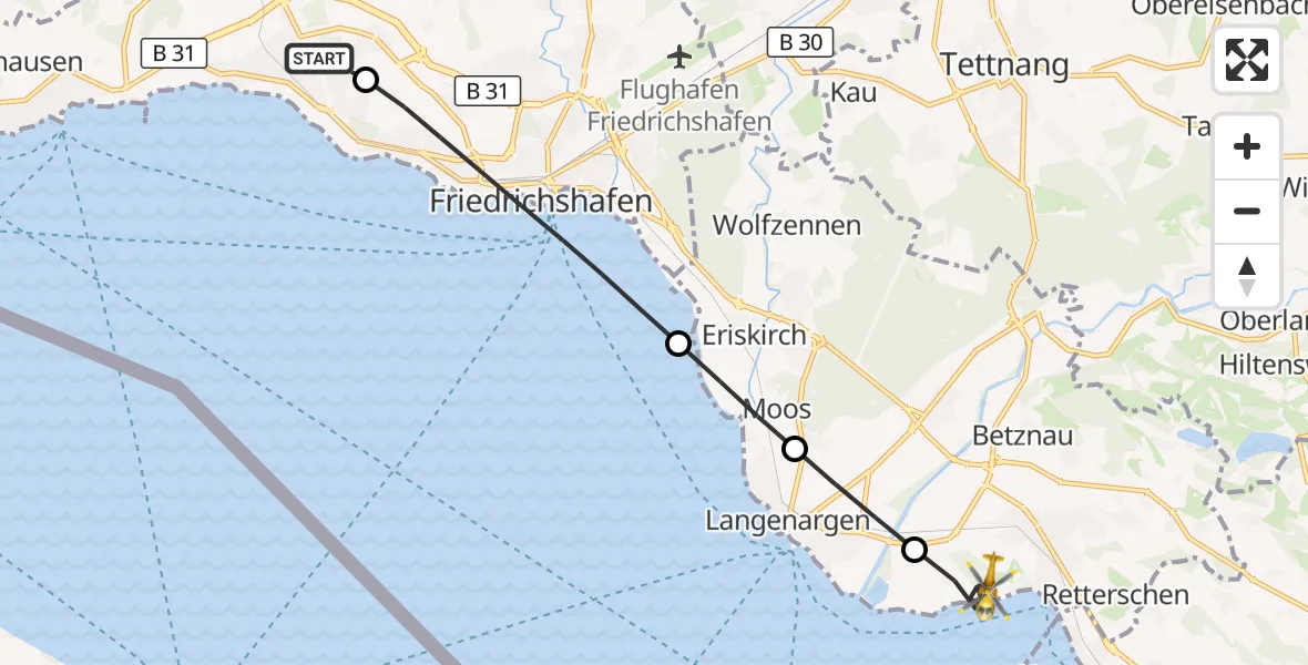 Flugroute Rettungshubschrauber Friedrichshafen Hospital - Kressbronn am Bodensee, 12 September 2026, 16:45