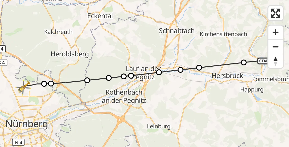 Flugroute Ambulanzhubschrauber Pommelsbrunn - Flughafen Nuremberg, 12 September 2026, 16:52
