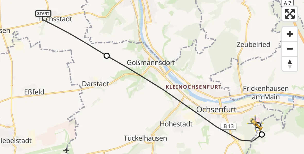 Flugroute Rettungshubschrauber Reichenberg - Ochsenfurt Hospital, 12 September 2026, 16:53