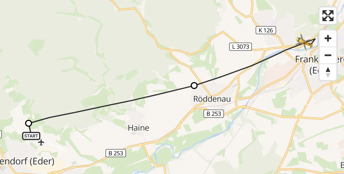 Flugroute Rettungshubschrauber Allendorf-Eder Flugplatz - Frankenberg (Eder), 12 September 2026, 16:54