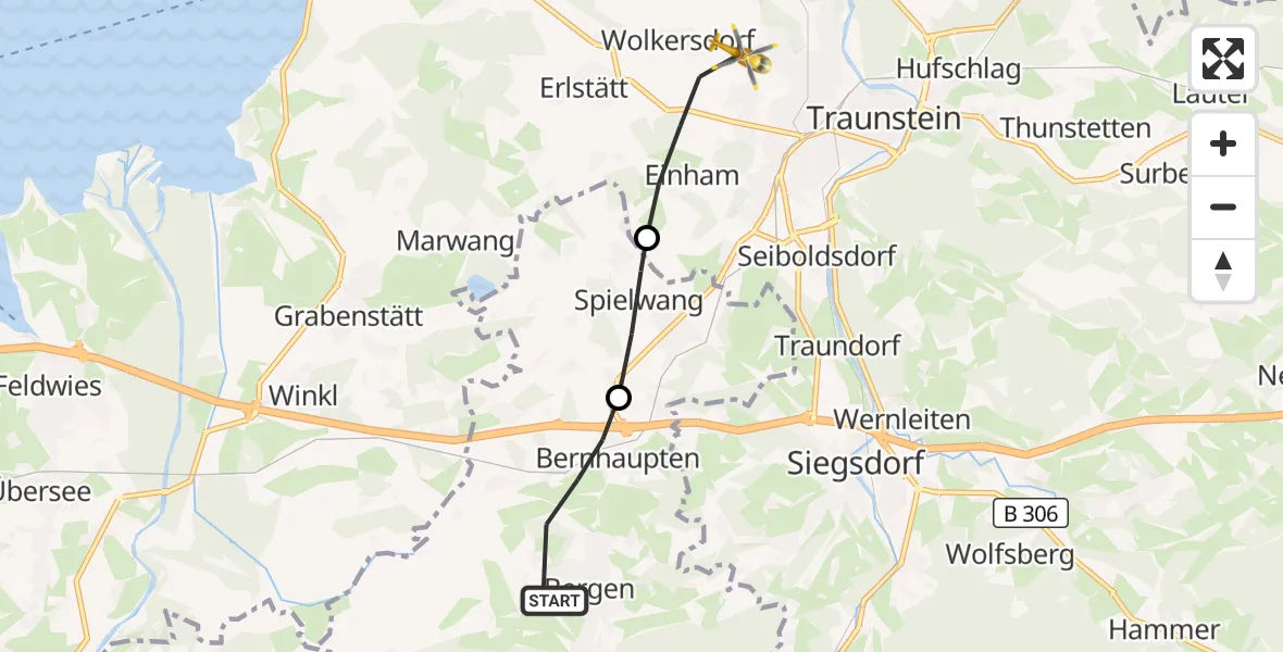 Flugroute Rettungshubschrauber Bergen - Traunstein, 12 September 2026, 17:00