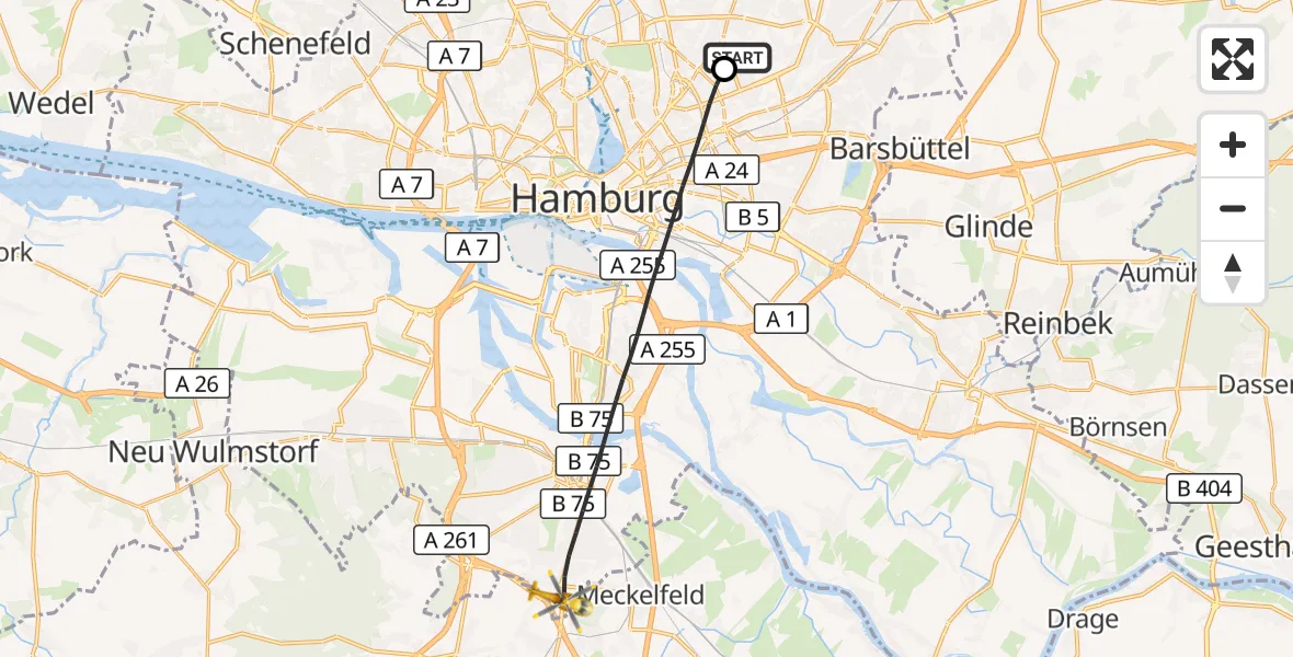 Flugroute Rettungshubschrauber Hamburg Military Hospital - Hamburg, 12 September 2026, 17:02