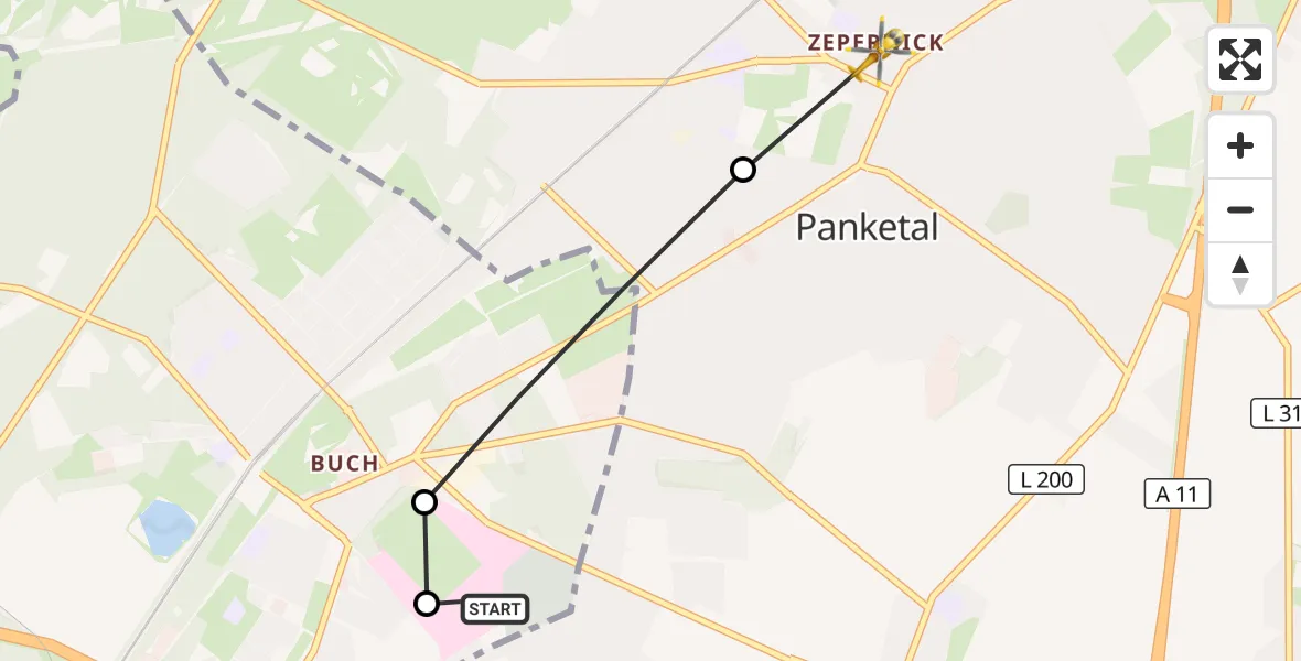 Flugroute Rettungshubschrauber Helios Clinic Berlin-Buch - Panketal, 12 September 2026, 17:14