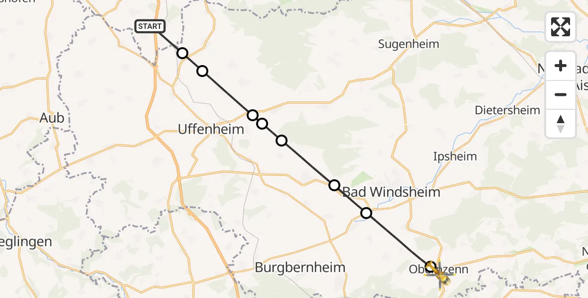 Flugroute Rettungshubschrauber Martinsheim - Obernzenn, 12 September 2026, 17:19