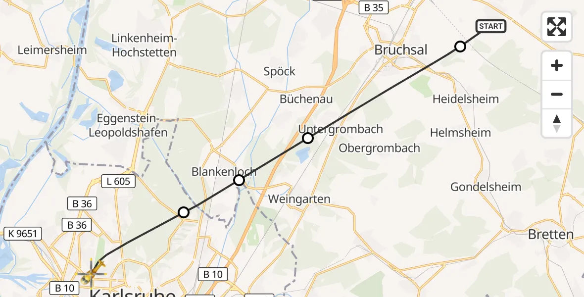 Flugroute Ambulanzhubschrauber Kraichtal - Karlsruhe, 12 September 2026, 17:19