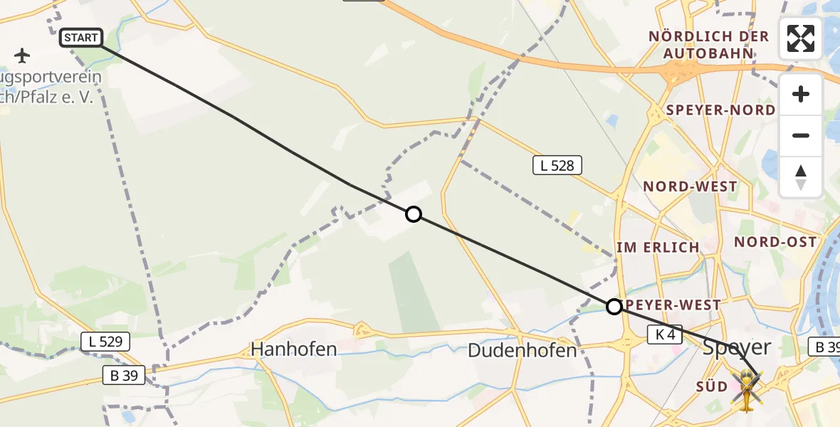 Flugroute Rettungshubschrauber Böhl-Iggelheim - Speyer, 12 September 2026, 17:22