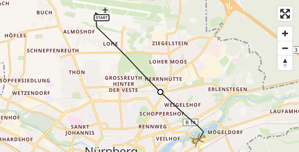 Flugroute Ambulanzhubschrauber Flughafen Nuremberg - Nürnberg, 12 September 2026, 17:26
