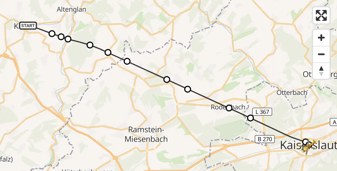 Flugroute Rettungshubschrauber Kusel - Westpfalz Hospital Kaiserslautern, 12 September 2026, 17:42